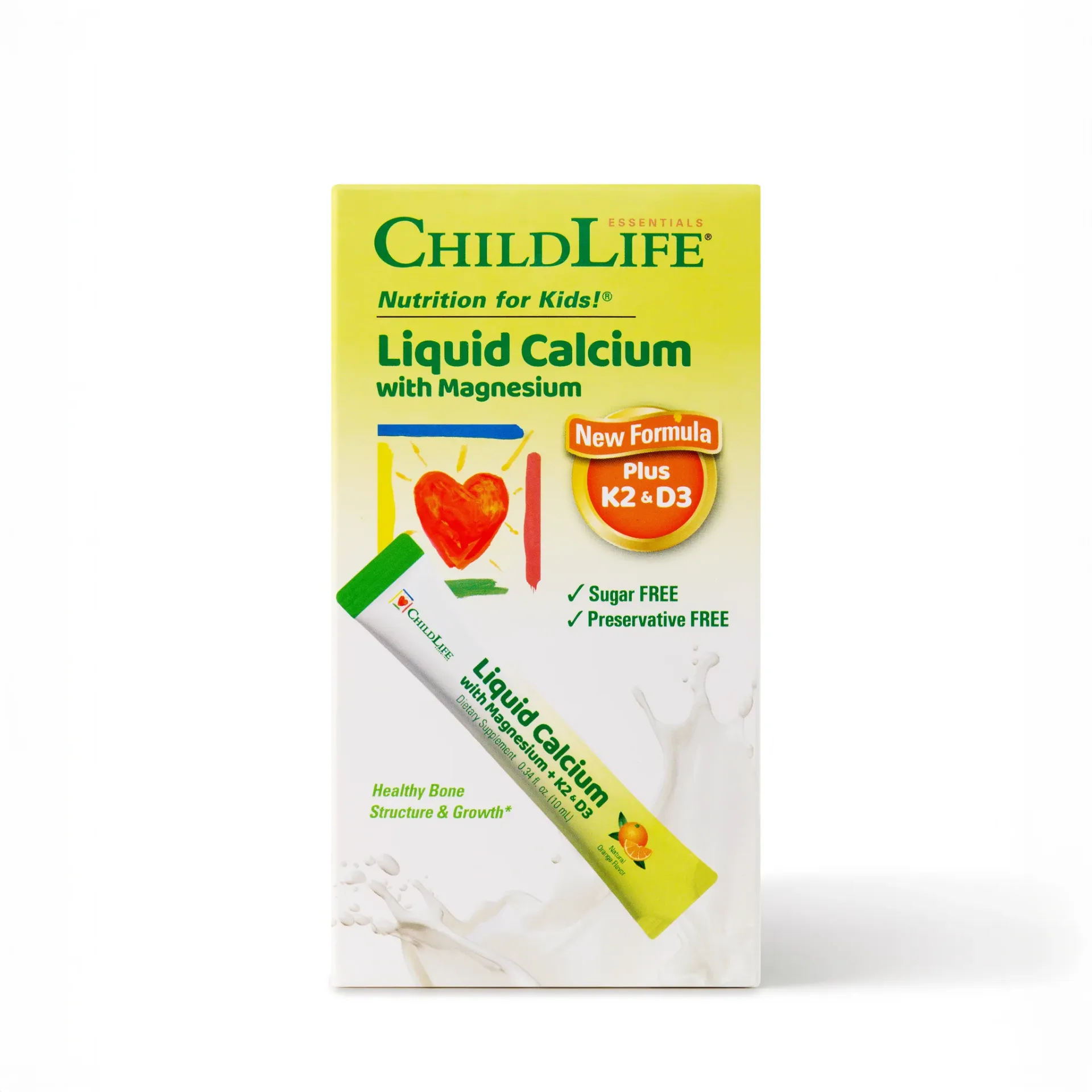 ChildLife Essentials Liquid Calcium w/Magnesium Plus K2 & D3 Carton 6 Stick Pack